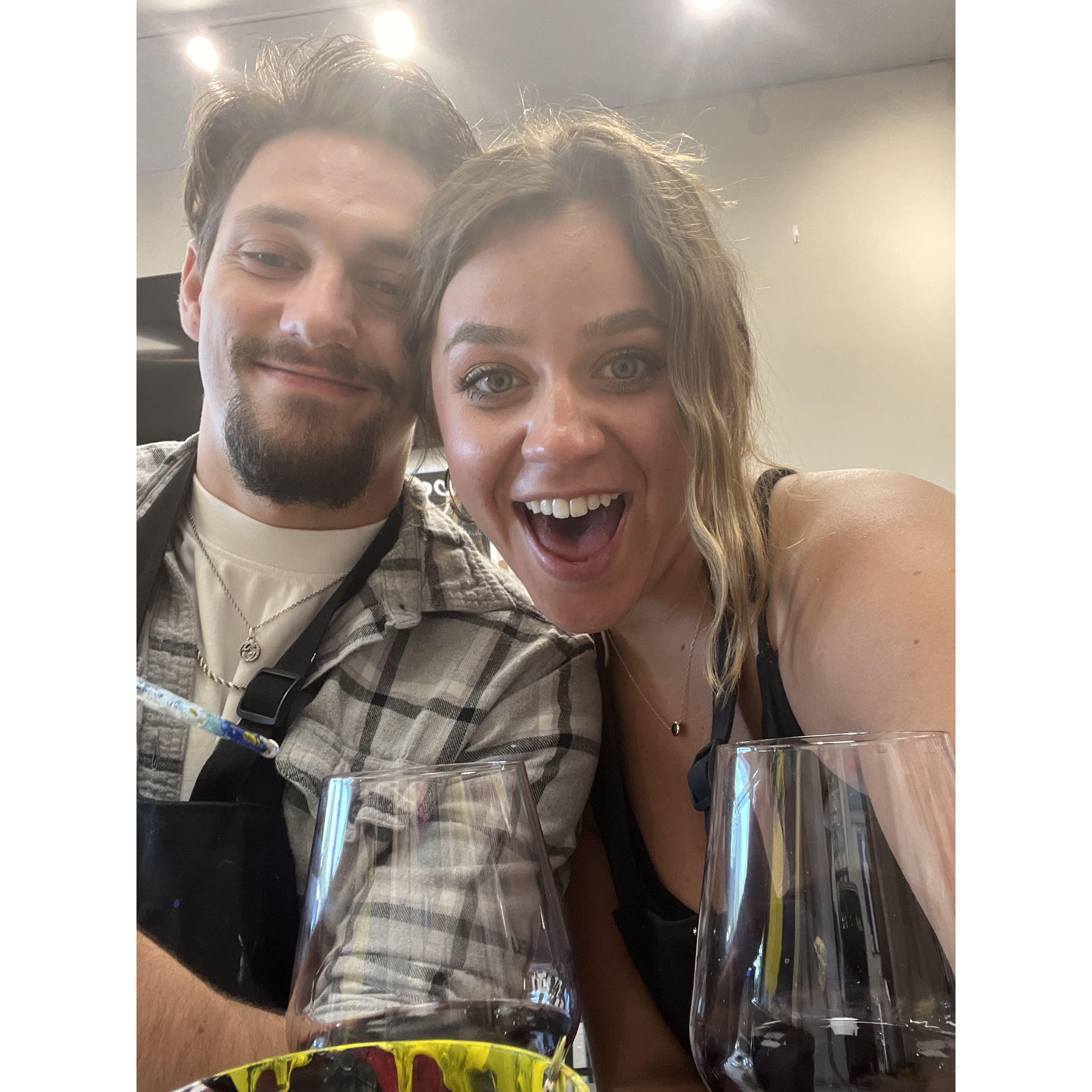 This photo was taken at Painting with a Twist during our first date.