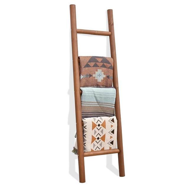 FUIN 57in Wood Blanket Ladder Living Room Decorative Wall Leaning Farmhouse Quilt Display Holder Rustic Wooden Towel Rack for Bathroom, Dark Brown