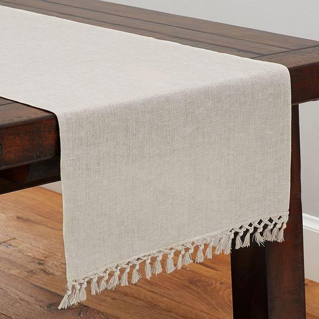 Fringed Linen Knotted Table Runner, Extra Large, Flax