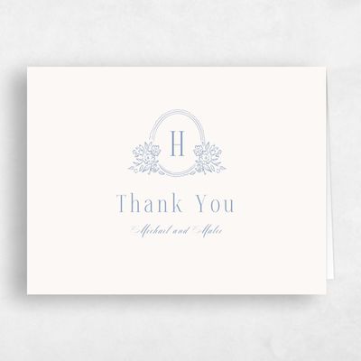Blue Monogram Wedding Thank You - Anthea Landscape
