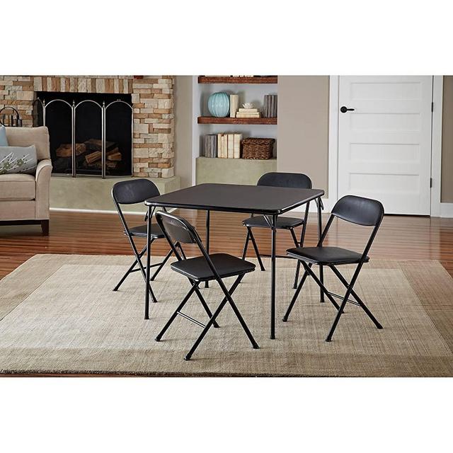 5-Piece Card Table Set, Chair Seats with Comfortable Foam Pad Black