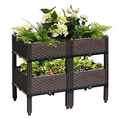 Reliancer Set of 4 Raised Garden Beds w/Brackets Elevated Garden Bed Kit Patio Flower Plant Planter Box Vegetables Planting Container Fence Indoor Outdoor for Porches Decks Balconies Yard Gardening