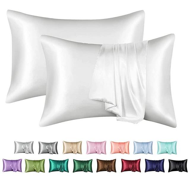 MR&HM Satin Pillowcase for Hair and Skin, Silk Satin Pillowcase 2 Pack, Queen Size Pillow Cases Set of 2, Silky Pillow Cover with Envelope Closure (20x30, Ivory)