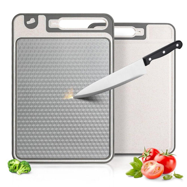 Stainless Steel Cutting Board for Kitchen,3-in-1 Double Sided,Non-Slip,Scratch-Resistant Mesh Design with Juice Groove Food Grade,Dishwasher Safe,Easy Clean,Wheat Straw PP Large Chopping Board 15*10IN