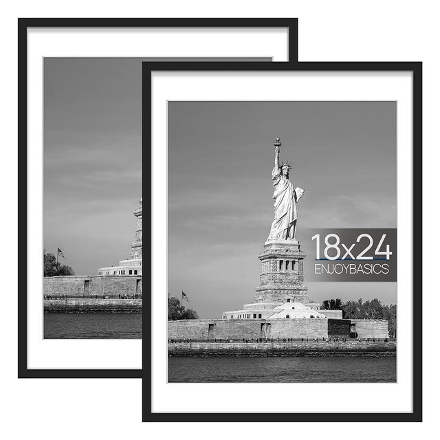 ENJOYBASICS 18x24 Picture Frame, Display Poster 16x20 with Mat or 18 x 24 Without Mat, Wall Gallery Photo Frames, Black, 2 Pack
