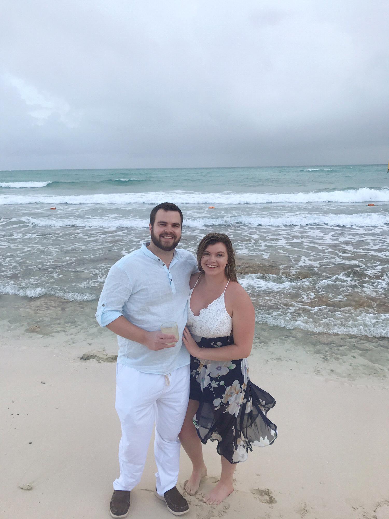 Here we are on the beach at the Now Jade resort where we were originally going to get married!