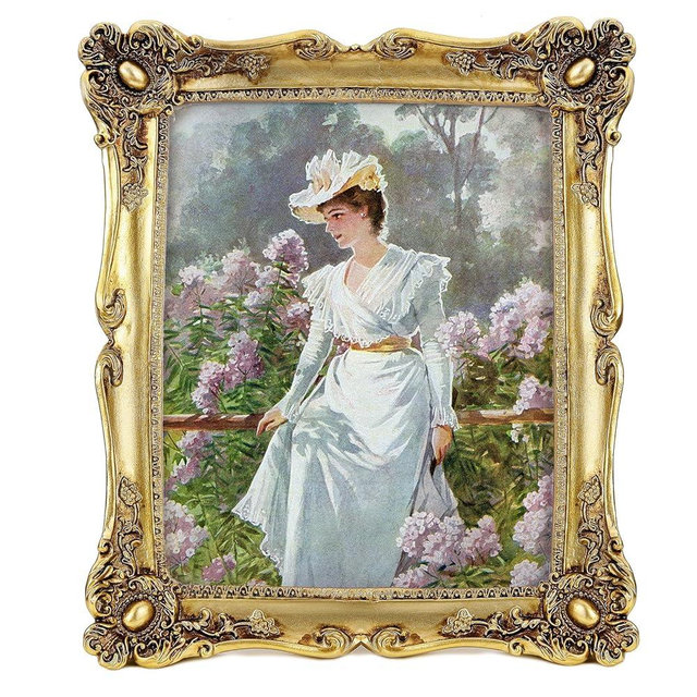 MOMLKFDAY Vintage 8x10 Picture Frames Gold Photo Frame Golden Gemstone with Glass Floral Antique Picture Frame for Tabletop Wall Hanging