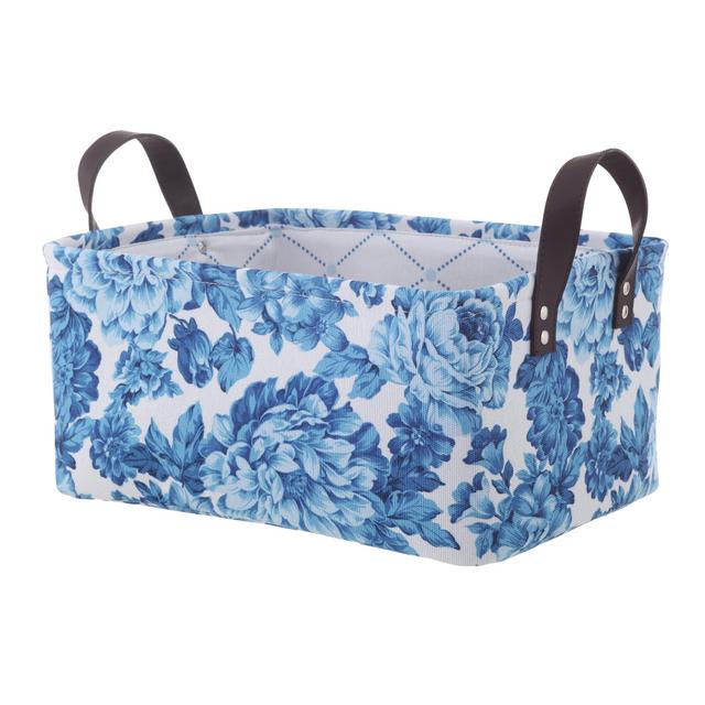 Pioneer Woman Medium Blue Floral Canvas Basket, Set of 2