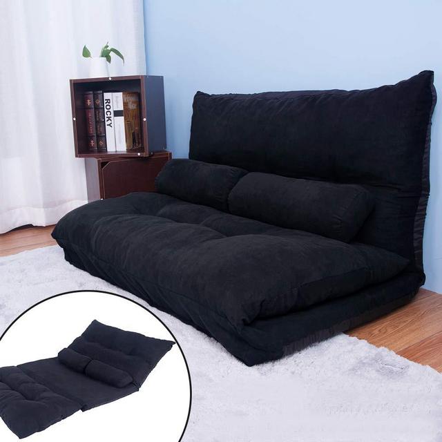 Merax Floor Sofa Bed Adjustable Sleeper Bed Futon Bed Sofa Couches 5-Position Reclining Lazy Sofa with Two Pillows (Ink Black)