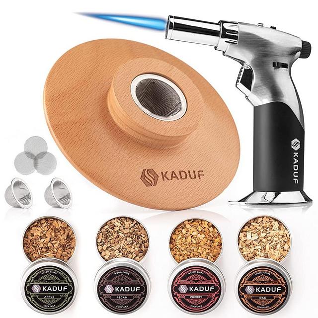 Kaduf Cocktail Smoker Kit with Torch (no gas), Whiskey Smoker Kit For All Glasses, Old Fashioned Smoker Kit with Wood Chips, Bourbon Smoker Kit with Unique Flavors, Drink Smoker Infuser Kit,Free EBOOK