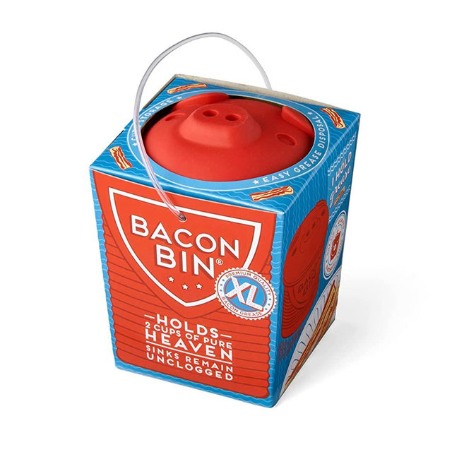 Talisman Designs Bacon Bin Grease Strainer & Collector | Red | XL Size | Family Friendly Kitchen Tools | Fun & Functional Silicone Grease Container
