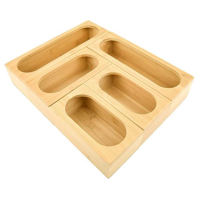 Set of 5 Bamboo Ziplock Bag Storage Organizer for Kitchen Drawer Organization,Food Storage Bag Holders Suitable for Gallon,Quart,Sandwich,Snack,Zipper,Slider,Freezer Bags Variety Size Bags