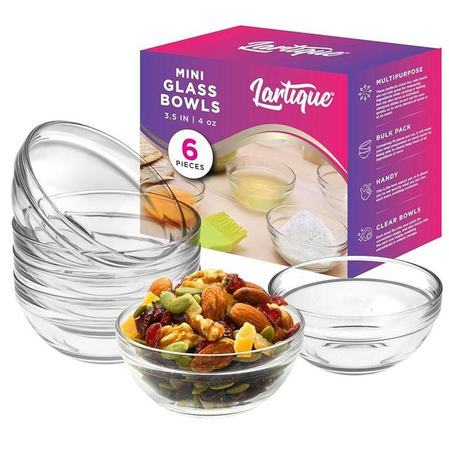 Lartique Mini 3.5 Inch Small Glass Bowls - Small Bowls Perfect for Prep, Dips, Nuts, or Candy - Meal Prep Bowls or Dessert Bowls, Set of 6
