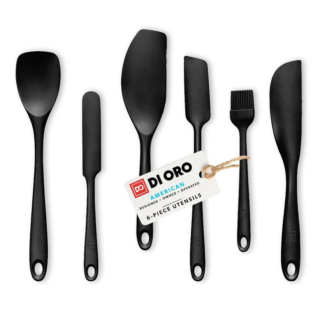 All New DI ORO 6-Piece Silicone Spatula Set - Rubber Kitchen Utensils for Baking, Cooking & Mixing - Heat-Resistant 600°F BPA Free Spatulas for Nonstick Cookware - Dishwasher Safe (Black)