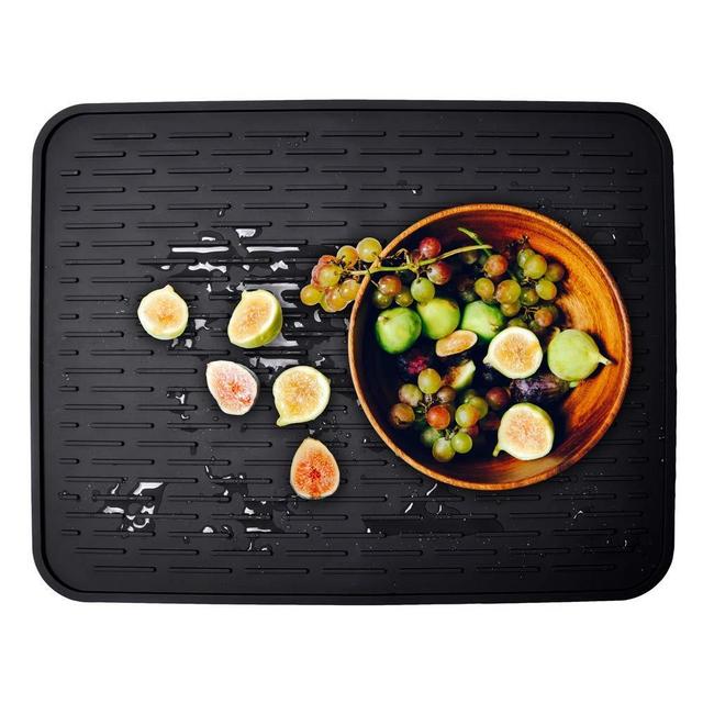 Dish Drying Mat – 23” x 18” XXL Silicone Drying Mats for Kitchen Counter, Heat Resistant Black Washable Rubber Drying Rack Mat for Dishes