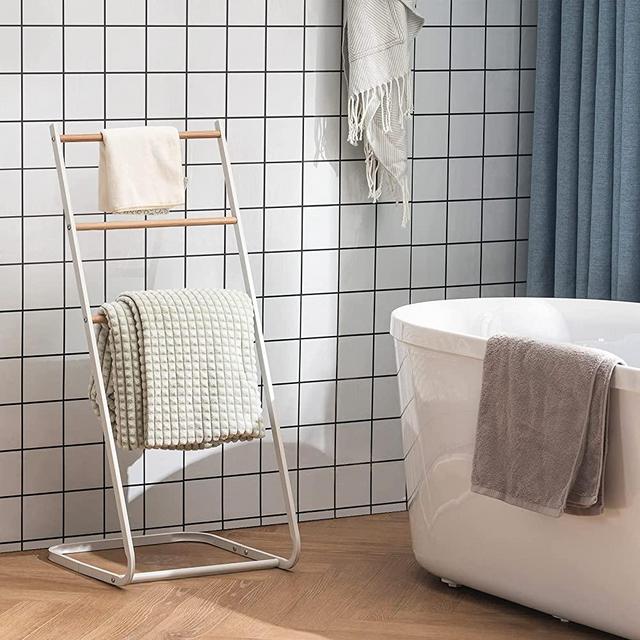 YOUDENOVA Pool Towel Rack Outdoor, Decorative 3 Tiers Towel Blanket Ladder Rack for Living Room, Towel Ladder Holder for Bathroom, White