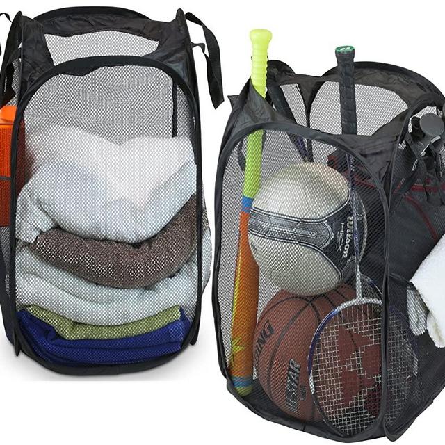 2 Pack - SimpleHouseware Mesh Pop-Up Laundry Hamper Basket with Side Pocket, Black