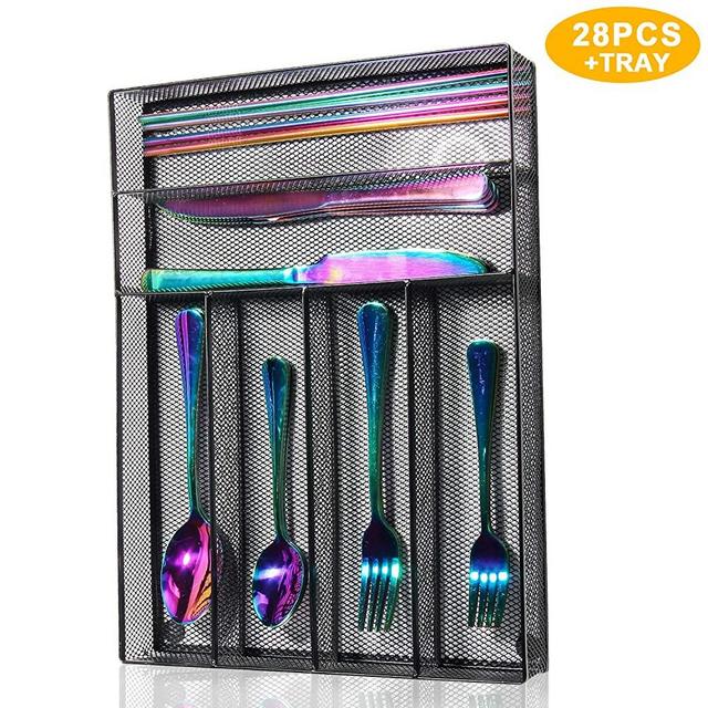 ColorMeHome 9 Piece Stainless Steel Rainbow/Iridescent/Oil Slick Measuring Cup and Spoon Set