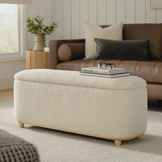 Article Maribo 48" Storage Ottoman - Ivory Bouclé