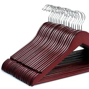 ZOBER - Zober Solid Cherry Wood Suit Hangers with Non Slip Bar and Precisely Cut Notches - 360 Degree Swivel Chrome Hook - Cherry Finish Super Sturdy and Durable Wooden Hangers - 20 Pack