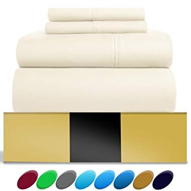 URBANHUT Egyptian Cotton Sheets Set (4 Piece) 800 Thread Count - Bedspread Deep Pocket Premium Bedding Set, Luxury Bed Sheets for Hotel Collection Soft Sateen Weave (California King, Ivory)