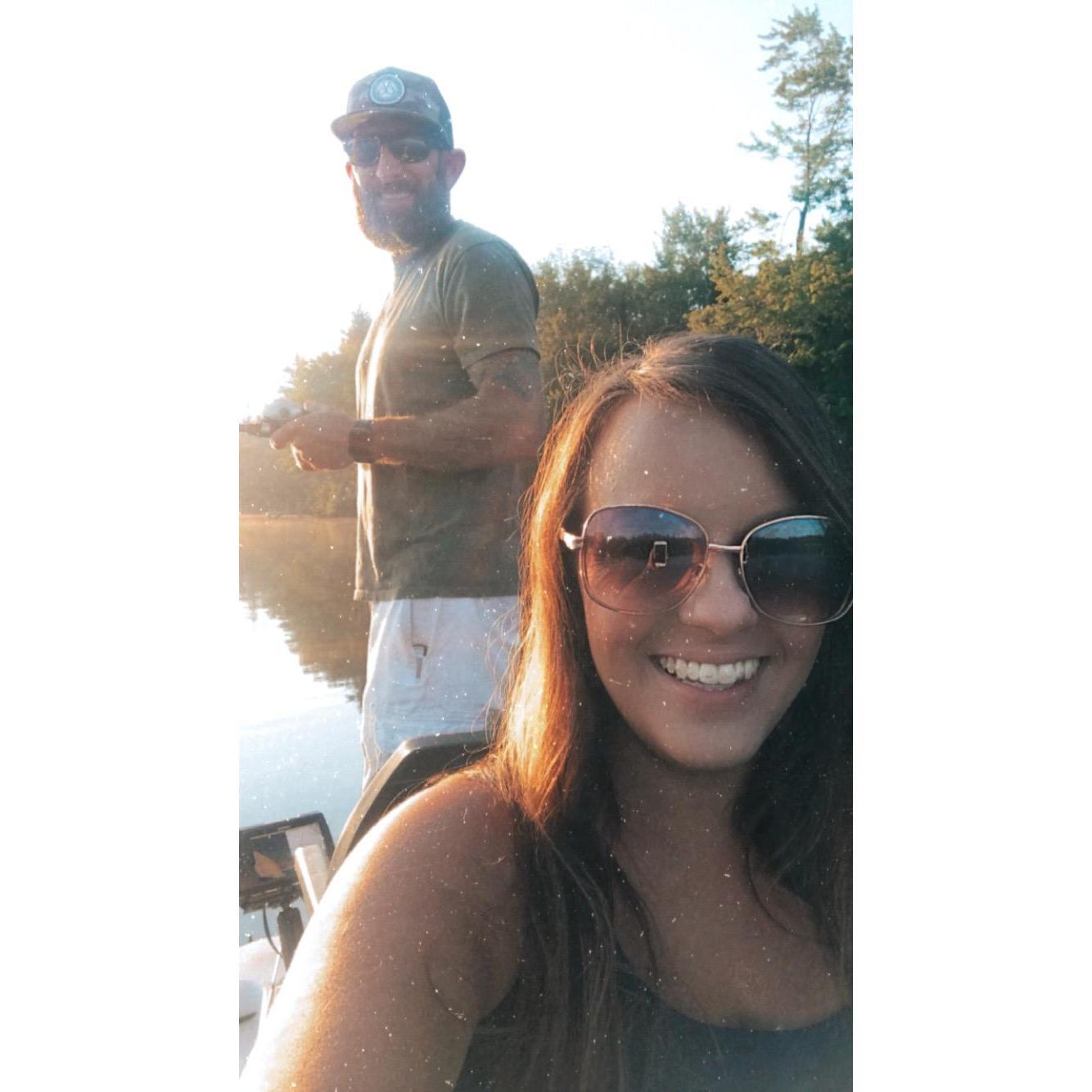 Where else would we be but fishing!! We both enjoy being out on the boat fishing, soaking up the sunshine and relaxing in the quiet!