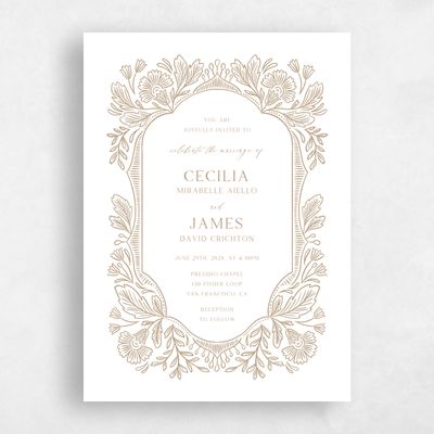 Metallic Bronze, Brown Wedding Invitation - Caleania Portrait Letterpress