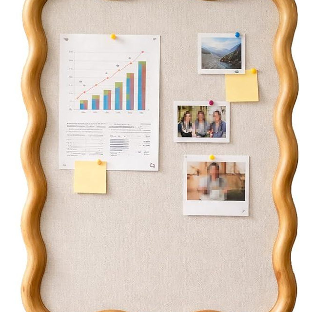 YINGXUN Wavy Linen Cork Memo Board, 17.7" x 23.6", Wood Frame, Decorative Pin Display Bulletin Boards for Walls, Home Office Kitchen (Natural)