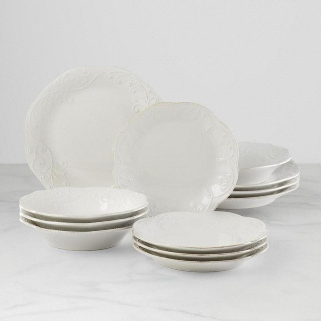 French Perle 12-Piece Plate & Bowl Dinnerware Set