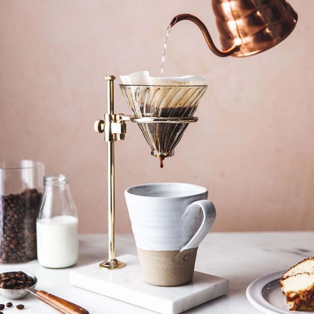 Coffee Pour Over Stand Base, Stainless Steel + Marble, Gold