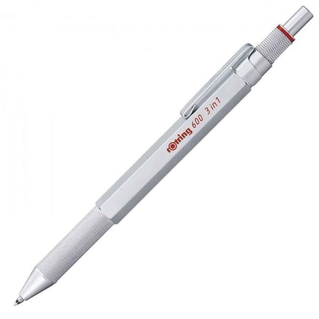 rOtring 600 3-in-1 Multicolor Pen and Mechanical Pencil, Switches Between 2 Ballpoint Pen Fine Point Tips (Black and Red Ink) and 1 Mechanical Pencil Tip (0.5mm Lead), Black Barrel