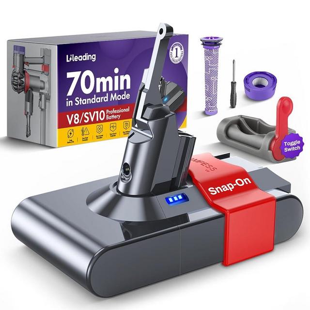 LiLeading 70 Min Upgraded V8 Battery Replacement, Compatible with Dyson V8/SV10 Animal Absolute Motorhead Fluffy, 1.7X Runtime, Battery Lock & Filters
