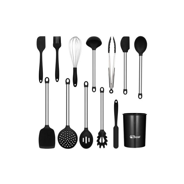 WhizMax Silicone Cooking Utensil Set, 13 Pcs Silicone Cooking Kitchen Utensils Set, Black