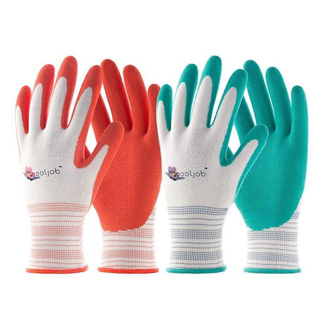 COOLJOB Gardening Gloves for Women and Ladies, 10 Pairs Breathable Rubber Coated Yard Garden Gloves, Outdoor Protective Work Gloves with Grip, Medium Size Fits Most, Red & Green