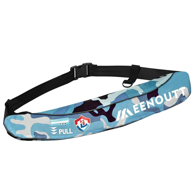 Meenoutt Automatic Inflatable Belt Pack Water Sports Jacket Waist Belt PFD for SUP Paddleboarding Fishing Boating Kayaking（fit 80-330 lbs） (Blue camouflage)