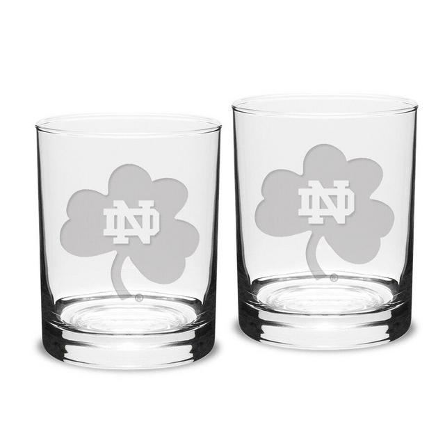 Notre Dame Fighting Irish Set of 2 Shamrock Traditional Double Old Fashioned Glasses