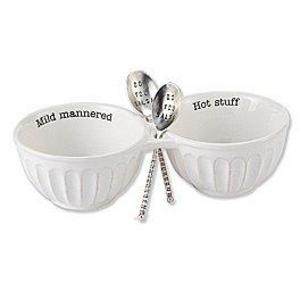 Mud Pie Circa Collection Ceramic & Silver Salsa Double Dip Set