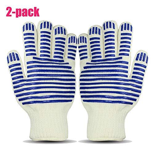 UZOU BBQ 932℉ Extreme Heat Resistant Gloves,Silicone Non-Slip Grips Oven Mitts for Cooking, Frying, Cutting,Baking,Smoker,Barbecue,Grilling,Welding with Hanging Rope (2 Pack)