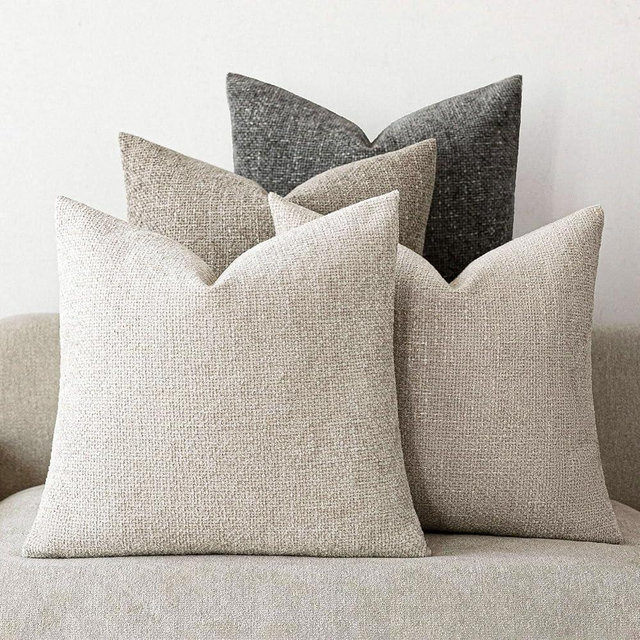 EIHU HOME Neutral Throw Pillow Covers 18x18 Inch Set of 4, Beige Grey Series - Textured Chenille for Couch, Bed and Living Room