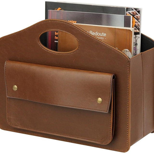 HofferRuffer Magazine Basket Holder, Foldable Magazine Rack, Document File Holder Organizer, File Folder, Newspaper Storage Bin Organizer for Home or Office (Brown)