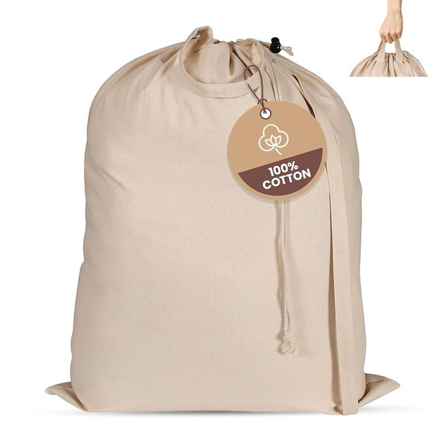 LFH Home Cotton Canvas Extra Large Laundry Bag with Handle, Heavy Duty Drawstring Closure Washable Laundry Bags School Travel, Home, Hotel, College Dorm, Organizer Sack, Toys Clothes 24x36-Natural