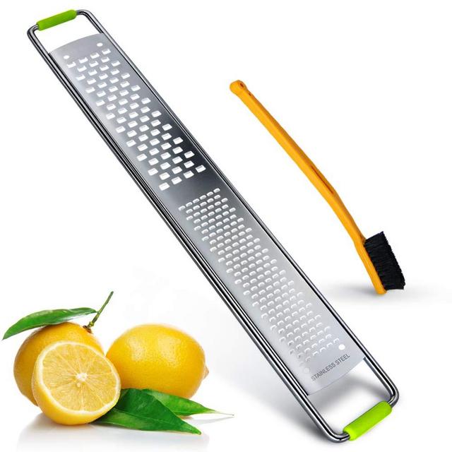 2 in 1 Lemon Zester and Cheese Grate, Stainless Steel Fine Blades Citrus Zester with Cleaning brush