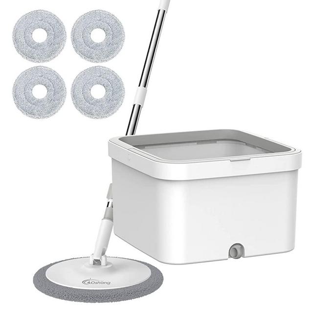 oshang Spin Mop and Bucket OG5 - Hand-Free Wringing Floor Cleaning Mop - Separates Dirty and Clean Water - 4 Washable & Reusable Microfiber Mop Heads Included