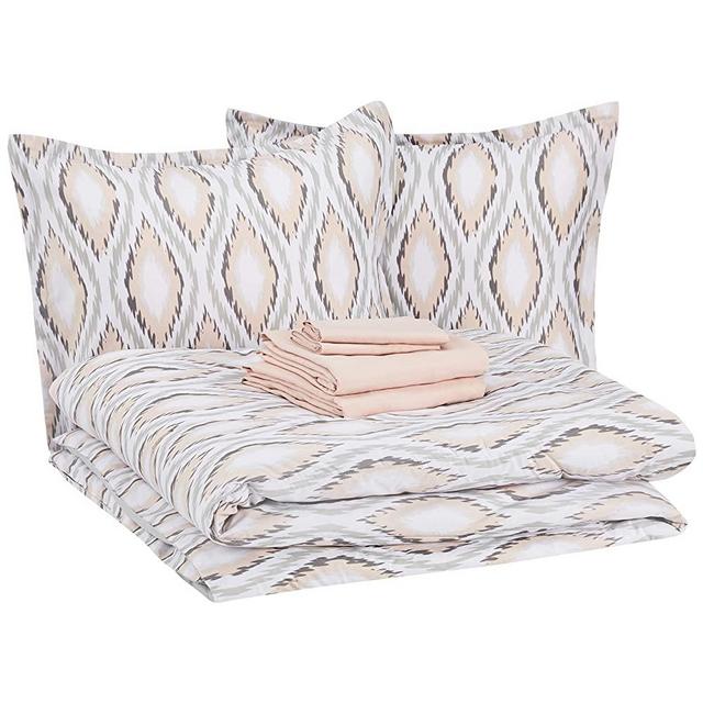 Amazon Basics 8-Piece Comforter Bedding Set, Full / Queen, Blush Pink Sierra, Microfiber, Ultra-Soft