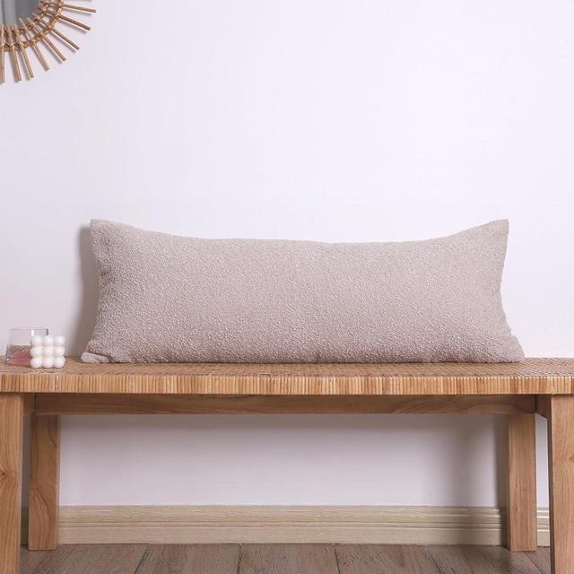 JoraLion 14x36 Neutral Textured Boucle Throw Pillow Cover, Beige Lumbar Pillow Cover Ivory Cozy Soft Cushion Case for Couch Sofa Bed Living Room Home Decor, Pack of 1 (Cover Only)