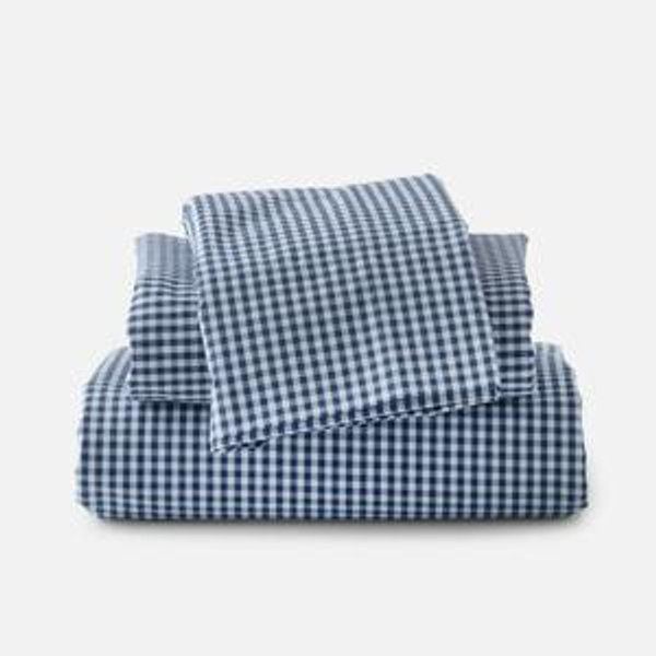 Gingham Percale Sheet Set (Queen, Navy)