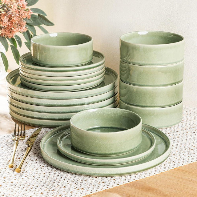 AmorArc Ceramic Dinnerware Sets, Handmade Reactive Glaze Stoneware Plates and Bowls Sets,Highly Chip and Crack Resistant | Dishwasher & Microwave Safe Dishes Set, Service for 6 (18pc)