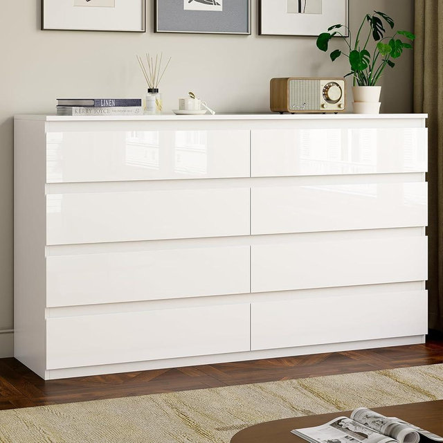 OtterOasis White Wood Dresser for Bedroom, 8 Drawer Dressers for Clothes Storage, Modern Dresser with Drawers, 55” Wide Wooden Chest Drawers for Living Room, Entryway, TV Stand(55" W x15.4 Dx32.3 H)