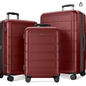 SHOWKOO Luggage Sets 3 Piece Expandable 100% PC Durable Hardshell Suitcase with Wheels TSA Lock Lightweight Wine Red
