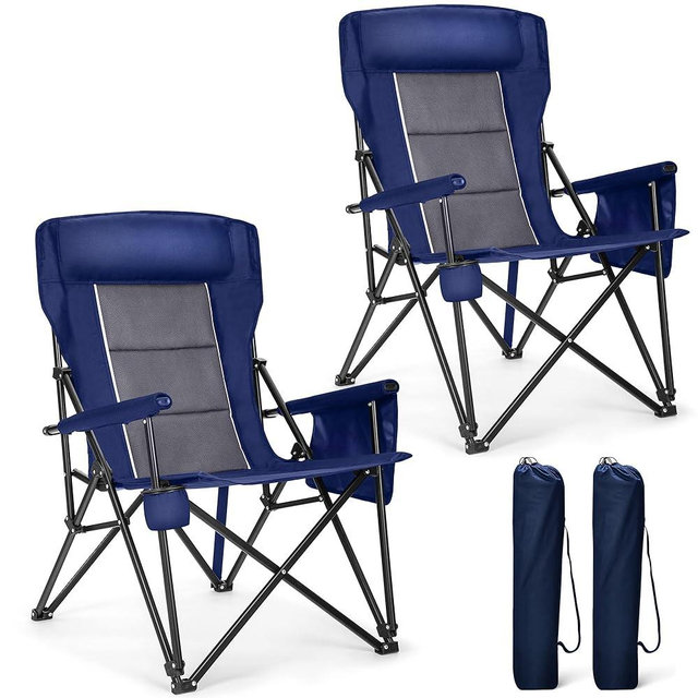 ALPHA CAMP Oversized Folding Camping Chairs High Backrest Heavy Duty Lawn Chairs for Adults Support 500 LBS Portable Camp Chairs with Cup Holders Large Side Pocket Outdoor Chair 2 Pack